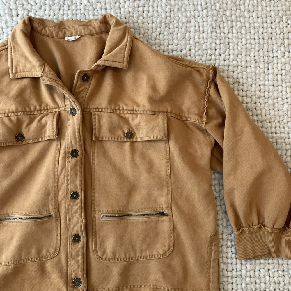 Pilcro Oversized Cotton Utility Jacket Tan Button Front Pocket Medium - Picture 3 of 10